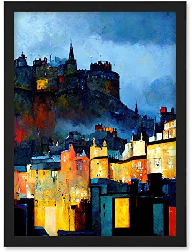Doppelganger33 LTD Edinburgh Castle From Grassmarket Cityscape Modern Artwork Framed Wall Art Print A4