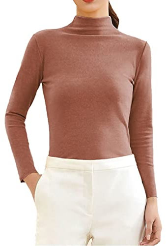 Minetom Pull Col Roulé Femme Chemise Manches Longues Pull Basique Elástique T-Shirt Casual sous-vêtement Thermique Hauts Tops Rose XXL