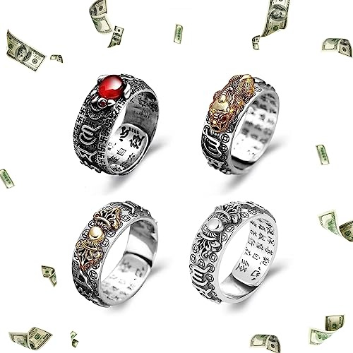 choice of all Pixiu Ring Feng Shui Ring für Damen und Herren, buddhistisches Herz, Sutra-Ring, Öffnung, verstellbares Mantra-Amulett, Schutz, Reichtum, Glücksring, Geschenk für Männer, Sutra-Ring,