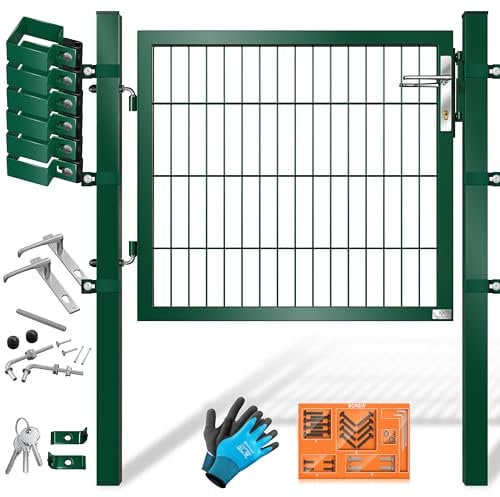 KESSER® Gartentor Premium Gartentür aus Metall verzinktem Stahl, Gartentür für Stabmattenzau Zauntor, Hoftor, inkl. Pfosten mit Schloss Türklinke und Schlüssel, 80 x 106cm Grün
