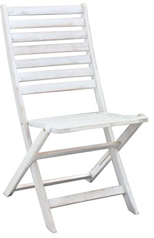 Briconess.com Klappstuhl für drinnen und draußen, aus massivem Akazienholz, weiß, Shabby-Chic-Effekt, Sereny