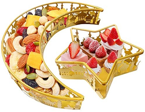 YumSur Ramadan Tablett, Eid Mubarak Tablett, Mond Stern Serviertablett, Ramadan Dekorationen Mond Tablett, Eisen Dessert Teller, Eid Mubarak Tischdekoration für Dessert Gebäck Ramadan Deko