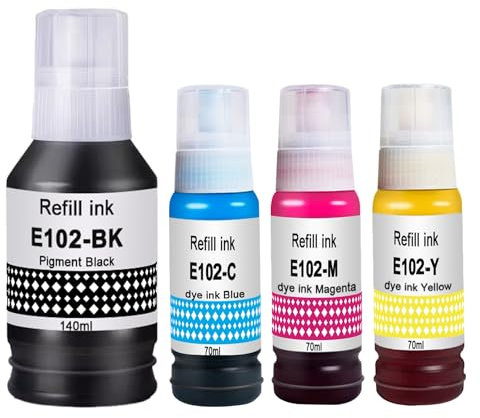Molabel 102 Tinte Kompatibel mit Epson 102–Ersatz für EcoTank ET-2700,2750,2751, 2756,2800,2850,2856,3700,3750,3850,4750,4800,4856 (Schwarz/Cyan/Magenta/Gelb)