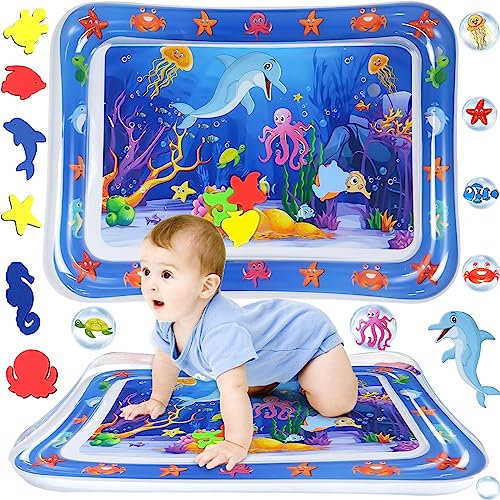 ENCOUN Alfombra Agua Bebe, Alfombra Inflable con Agua, Tapete de Agua Plegable, 65 x 50 cm Colchoneta Agua Bebe, Juguetes Sensoriales para Bebés de 3 + Meses, Regalo para Bebés