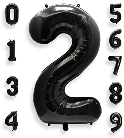 AULE Luftballon Zahl 2 Schwarz: XXL 101 cm Zahlen Folienballon Geburtstag Schwarze 2 Jahre 40 Zoll Helium Ballon Kinder Junge Mädchen Zahlenballon für Babyparty Jubiläum Deko