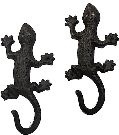 QIAOIDEA Neuheit Eisen Metall Gecko Haken Garderobe Wanddekoration, Tier Eidechse Garten Werkzeug Wandhaken Aufhänger Indoor Outdoor für Haus Garten Hof Zaun, Handtuchhaken, Strandtücher