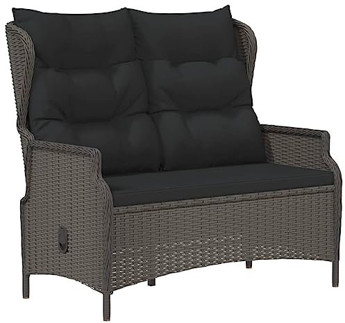 vidaXL Gartenbank, Sitzbank 2-Sitzer mit Kissen, Parkbank Verstellbare Rückenlehne, Gartenmöbel Bank Stahlrahmen, Schwarz Poly Rattan