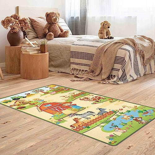 Bilderwelten Kinderteppich Bauernhof - Landarbeit Macht Spaß Rutschfester Spielteppich Kinderzimmer Teppich 300x150 cm