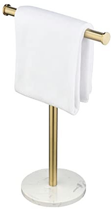 Handtuchhalter mit Marmorsockel, Einzel-T-Form, gebürstetes Gold, Handtuchständer für Badezimmer-Arbeitsplatte, goldfarbener freistehender Handtuchhalter