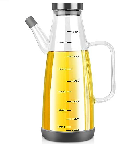 GUWINA Bottiglia Olio,Vetro Dispenser Olio con Silicone Base,1L Vuota Aceto Bottiglia Olio Oliva para Cucina
