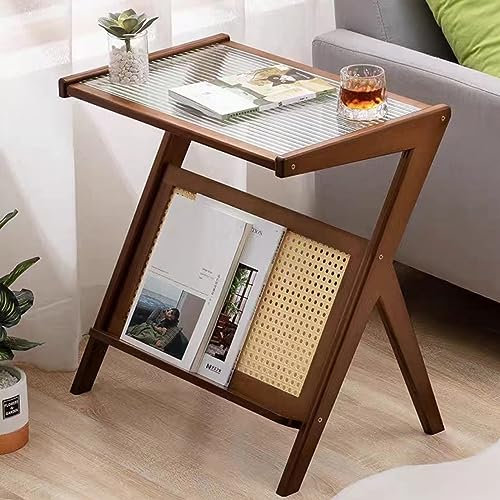 Table D'appoint Vintage, Table De Chevet Boho, Petite Table Basse En Bambou, Table Basse De Chambre Avec Rangement, Tables De Chevet En Bambou Pour L'extérieur/l'intérieur, 2 Tailles ( Color : Walnut
