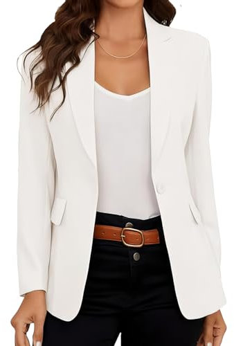 DayaEmmoTQ Blazer de mujer elegante casual chaqueta de negocios solapa fina manga larga oficina vestido abrigo, Color blanco., M