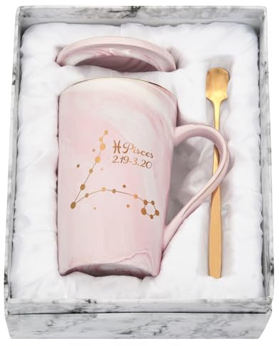 Joymaking Tazza da caffè – Pesce – Personalizzato costellazione tazza regalo per fidanzata/fidanzato per compleanni Natale, pesci – 400 ml rosa