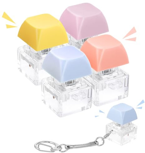 Amaxiu 4 Pcs Pastel Colors Keyboard Keychain, Green Switches Keycap Key Chain Fidget Keyboard Clicker Mechanical Switch Stress Relief Keychain for Men Women(NO Light)