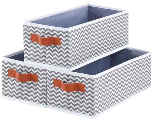OUTBROS 3-Teilige Aufbewahrungsbox Stoff, Boxen Aufbewahrung, Faltbare Aufbewahrungskörbe, mit Griff Ordnungsboxen, Kleiderschrank, Schlafzimmer und Büro Organizer, Grau/Weiß, 38 x 15.5 x 13 cm