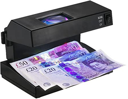Detector de billetes falsos de escritorio portátiles Moneda en efectivo Billetes de banco Comprobador Soporte para máquinas Detección ultravioleta y de marca de agua con lupa Probador de dinero
