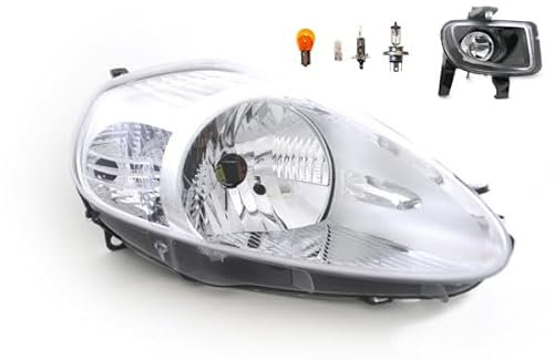 Johns, Scheinwerfer Halogen Front passend für Fiat Punto 199 07/08- H4 Rechts Beifahrer + Nebelscheinwerfer + Leuchtmittel