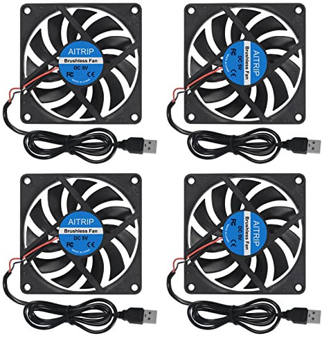 AITRIP 4PCS 80mm USB fan 5V Brushless 8010 80x80x10mm for cooling DIY PC computer case 3D printer CPU cooler radiators