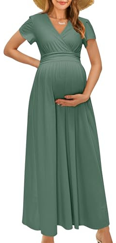 OUGES Damen Maxi Umstandskleider Lang Sommer Stillkleid V-Ausschnitt Kleider für Schwangere Lässiges Umstandsmode-XL