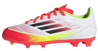 adidas Unisex Kids F50 League Football Boots FG/MG Kids, Cloud White/Core Black/Solar Yellow, 4 UK