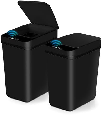 2 Pack Automatic Touchless Garbage Bin, 12L & 12L Automatic Bathroom Trash Can, Smart Motion Sensor Trash Bin Waterproof Small Slim Garbage Can for Office Living Room Toilet Kitchen (Black)
