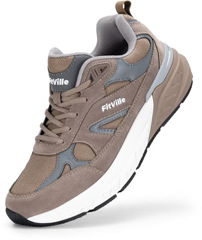 FitVille Sneaker Herren Laufschuhe Extra Weit Sportschuhe rutschfeste Turnschuhe Atmungsaktiv Straßenlaufschuhe Outdoor Jogging Fitness Bequeme Walking Schuhe Breite Füße,Braun,46 EU,Weit