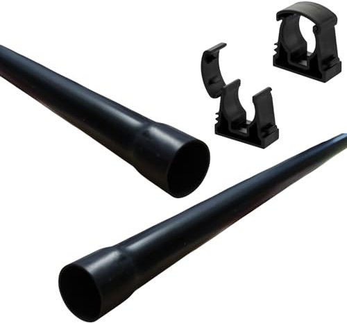 LumenTEC Tube d'installation électrique noir avec forme de calice - Diamètre : 25 mm - 2 m - Avec 2 supports