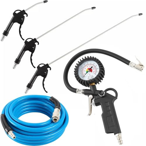 TECPO Druckluft Werkzeug Set Druckluftschlauch, 10m + Reifenfüller + Luftpistole