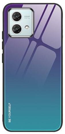 ILING Funda para Motorola Moto G84 5G, Ultra Delgado Elegante Degradado de Color Dura Vidrio Templado Carcasa, Suave Silicona TPU Bumper Antigolpes Cubierta (Azul Morado)