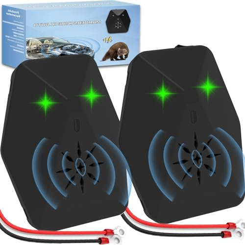 Warmfay Lot de 2 répulsifs anti-martres pour voiture - 2 modes avec ultrasons et flash multifonction - Répulsif efficace contre les martres - Connexion de batterie de voiture 12 V - Appareil de