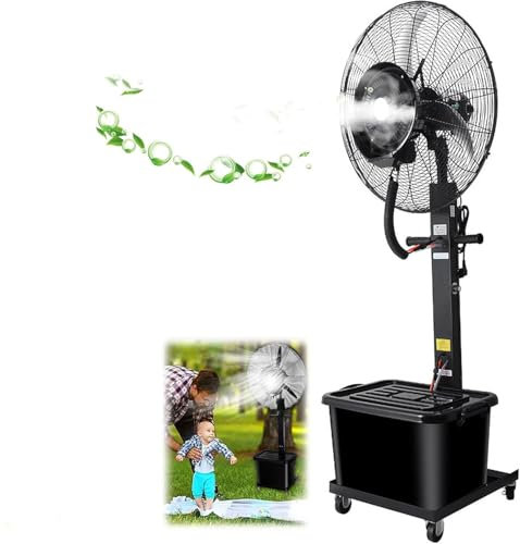 SnamicE Adjustable Height Misting Fan, 3 Cooling Speeds with 11.5 Gallon Tank, Pedestal Fan for Backyards, Patios and More, 90° Oscillating, Black (A 81cm/31.9in)