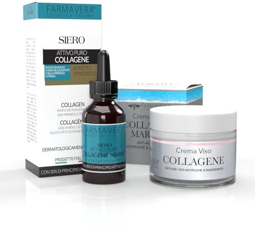 Farmavera Set Skin Care Viso Fast Lifting Istantaneo Crema Idratante Viso Collagene e Siero Antirughe Viso Donna e Uomo Collagene e Acido Ialuronico