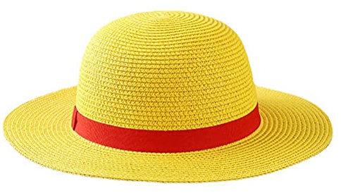 One Piece Luffy Strohhut,Luffy Hut,Ruffy Strohhut,Anime Cartoon Charakter Sonnenschutz Strohhut,Cosplay Kostüm Sonnenhut Kinder Erwachsene