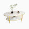 Couchtisch Ovaler Couchtisch for Wohnzimmer, 2-stöckiger moderner Couchtisch mit offenem Ablagefach, Rock-Tischplatte mit Metallrahmen, einfacher moderner Cocktailtisch in der Mitte Beistelltisch(Whit