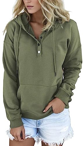 Generisch Kapuzenpullover Damen Langarm Winterpullover Einfarbig Damenpullover Lässig Kordelzug Sweatshirt mit Kapuze Basics Pullover Vintage Hoodie Sport Kapuzenpulli Langarmshirt mit Taschen