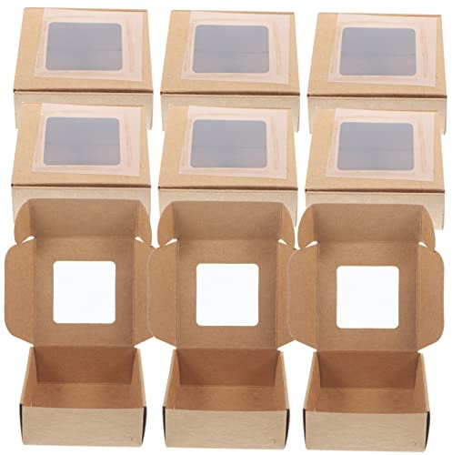 Pack of 20 Boxes Packaging Transparent Boxes Baking Portable Jewellery Organiser Mini Food Container with Lid for Takeaway Jewellery Case Cupcake Brown Paper