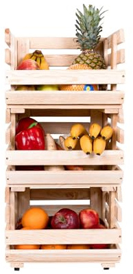 PROSBUD Holzkiste 3 Stück Regal Auf Rollen Gemüsekiste Kartoffelkiste Zum Lagern Obstkiste Holz Apfelkiste 37 x 79 x 30 cm Unbehandeltes Kiefernholz Naturfarbe Lima