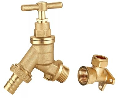 TC Outside Garden TAP Hose Union BIB TAP 1/2 Brass with Double Check Valve & Wall Plate Elbow 15mm x 1/2 Compression