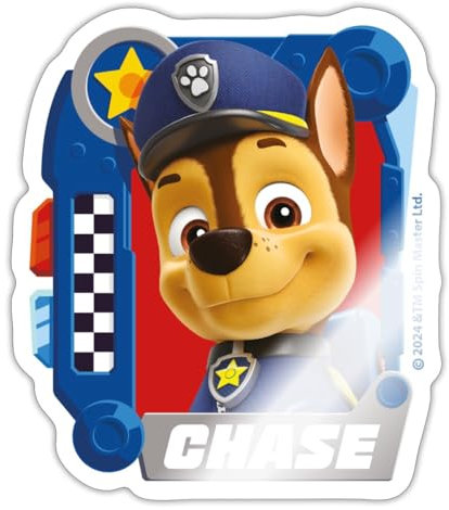 Spreadshirt Paw Patrol Chase Charakterdesign Sticker Aufkleber, 10 x 10 cm, Weiß glänzend