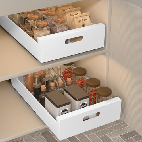 Gugxiom 2PCS Pull Out Cabinet Organizer Slide Out Schubladen für Küchenschränke Roll Out Regale für Schüsseln Gewürze Konserven (weiß)