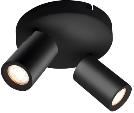 Ledvion - SMART LED-Deckenstrahler Schwarz 2-Licht, Dimmbar, 4.9W, RGB+CCT, Quadratisch, Neigbar, GU10-Fassung & Lampe, IP20