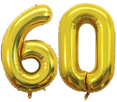 Geburtstags-Zahlenballons XXL-Riesen-Folienballons 40 Zoll – 101 cm Luftballons Geburtstag Jungen Mädchen Babyparty Geburtstagsdekorationen Jubiläumsparty-Dekorationen (Gold, 60)