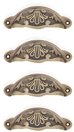 Infinity Decor Pack of 4 Floral Shell Solid Brass Cup Pull Handles Antique Brass Finish Suitable for Kitchen Cupboard Cabinet Drawer Furniture Door 100mm