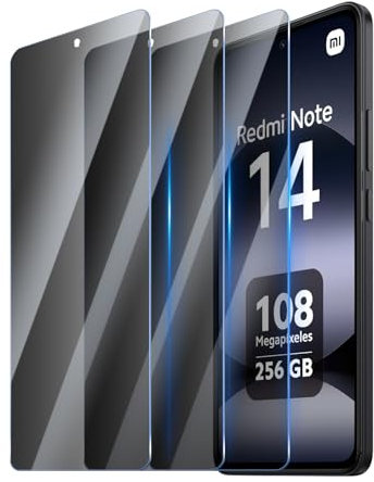 YUXINDZ 3 Piezas Protector Pantalla Privacidad para Xiaomi Redmi Note 14 4G/5G, Cristal Templado Anti-Espia Película Protectora Antiarañazos, Dureza 9H, Sin Burbujas