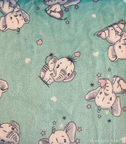 PinkZebra Puppendecke für Puppenbett, Decke 40 x 50 cm für Puppenwagen, weiche Decke für Kuscheltiere & Puppen von 28 bis 48 cm, kuschelige Überwurfdecke, Fleecedecke flauschig, Elefant Türkis