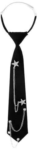 Larrel Womens Black Tie for Women, Pre-Tied Womens Tie with Metal Chain Accessories Adjustable Reusable 13in x 2.64in/33cm x 6.7cm Necktie Punk Accessories for Business and Wedding
