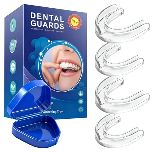Frutilexia 4 stycken nattbettskenor mot tandgnissling, tandskena mot tandgnissling, 2 storlekar, bettskenor transparenta, bitskena för män och kvinnor, förbättrar sömnen, mot bruxism och tandgnissling