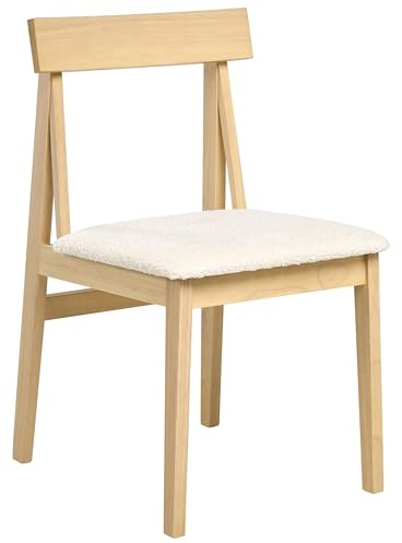 Beliani Set of 2 Dining Chairs Light Beige Boucle Polyester Seat Light Brown Frame Isle