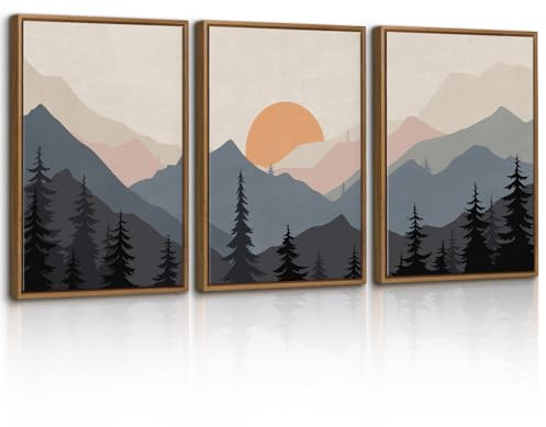 WENGTIAO Vintage Tableau Toile Peinture Encadré Aquarelle Montagne Paysages | Tableau Decoration Murale, Abstraite Nature Coucher du Soleil Forêt Peinture pour Decoration Salon Maison Chambre 30x40cmx3