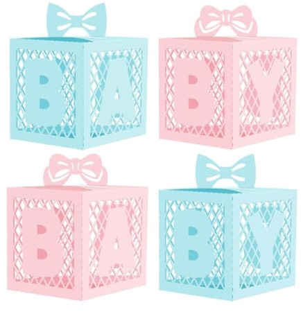 Colcolo 4 Stück Babyboxen mit Buchstaben, Babyparty-Hintergrundblöcke, Box-Mittelstück, Ausgehöhlte Boxen zur Enthüllung des Geschlechts, Geburtstagsparty